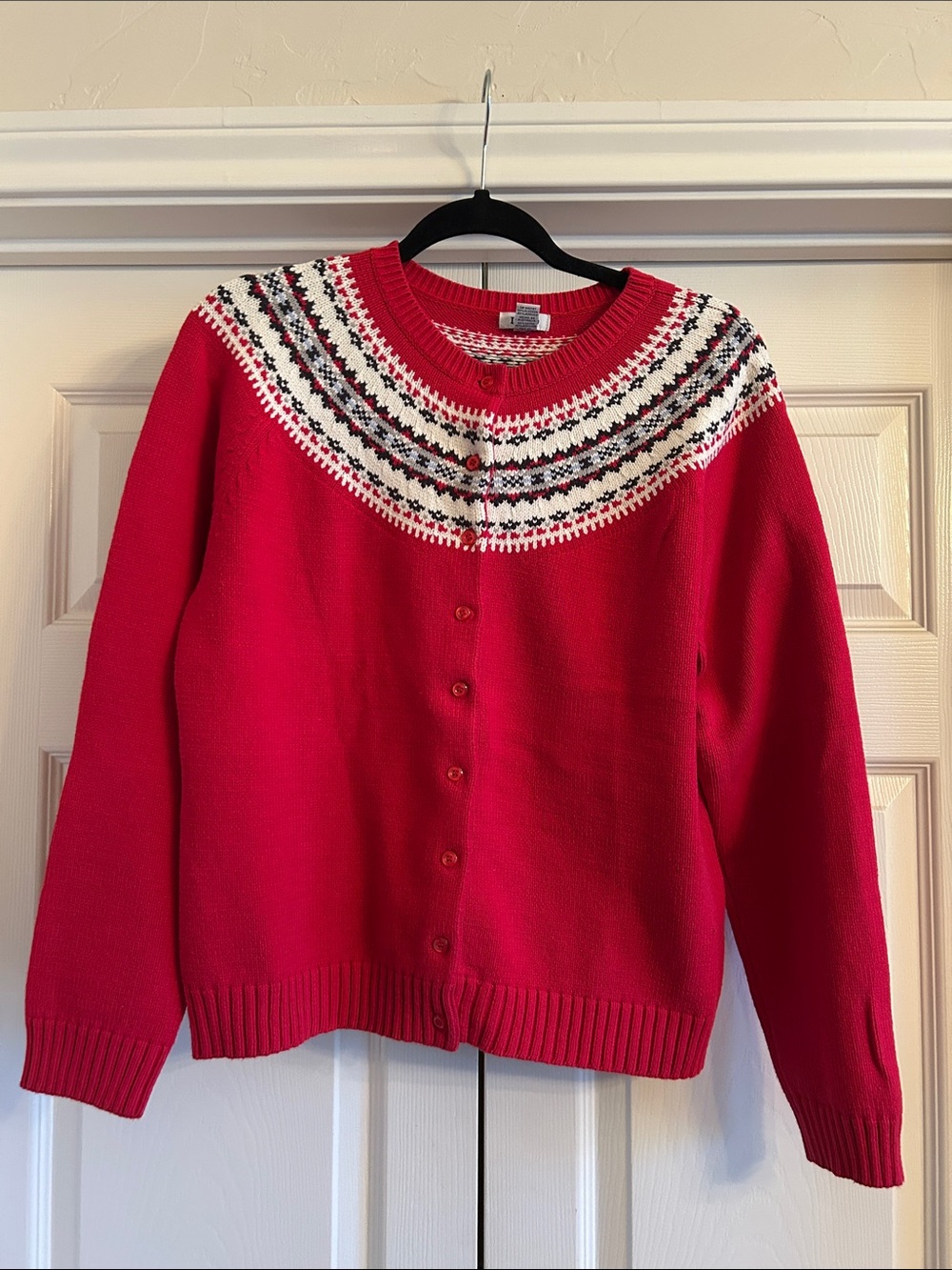 Izod Red Fair Isle Yoke Cardigan